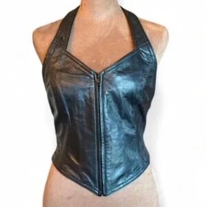 VTG‎ Wilsons Leather Halter Vest Zip Front Black Motorcycle Biker Style Womens M